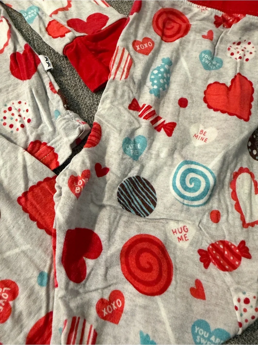 Little Sleepies Red/Gray Heart Candy Cuties Print Pajama Set Bamboo VGUC size 3T